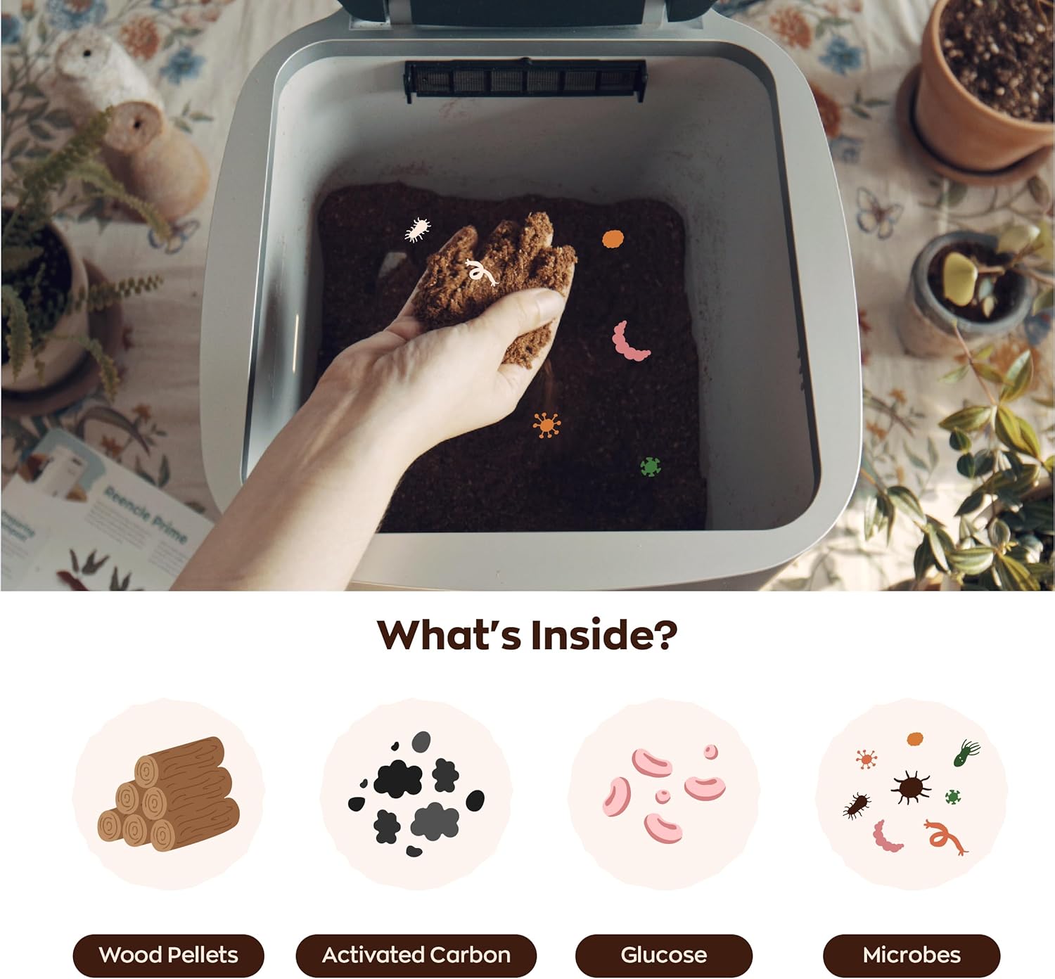 Prime Electric Composter - 14L Kitchen Composter, Decomposes Up to 2.2 lbs Food Waste Daily, Odorless Indoor Composting with Whisper-Quiet Technology & Rapid Decomposition (White)-VerdiqueGarden