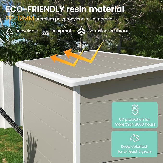 UDPATIO Outdoor Storage Shed 5x3 FT, Garden Plastic Sheds & Outdoor Resin Shed with Lockable Door for Backyard, Patio, Lawn, Light Grey-VerdiqueGarden