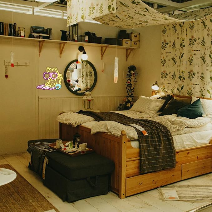 Cat Reading Book Neon Sign Wall Decor, Reading Cat Neon Light Bedroom Wall Decor Suitable for Classroom Book Party Library Decoration Reading Room Bookish Decor Gift-VerdiqueGarden