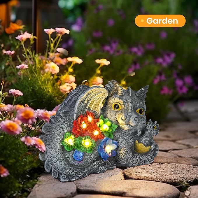 GIGALUMI Solar Garden Statues Dragon Statue Figurine Lights for Outside, Garden Decor Yard Decorations Outdoor for Mom, Women Housewarming Birthday Gifts-VerdiqueGarden