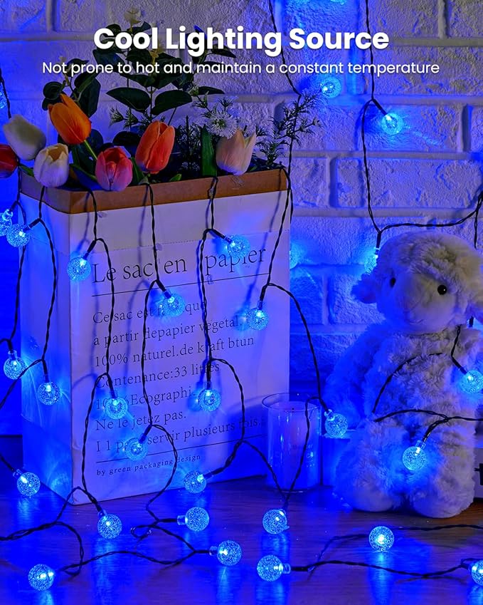 Solar String Lights Outdoor Waterproof, 2 Pack 60 LED 36.5 FT Each, 8 Lighting Modes Solar Powered Patio Lights for Garden Yard Porch Wedding Party Decor (Blue)-VerdiqueGarden