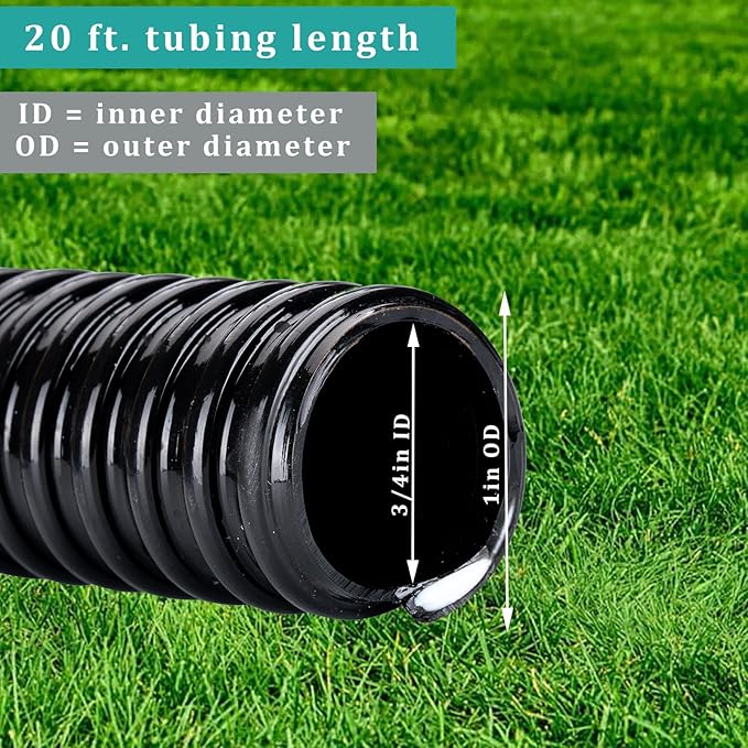 Pond Tubing ID 3/4” × 50ft Black Corrugated Flexible Reinforced Waterfall Pond Tube Sump Pump Hose, Non-toxic & Kinkproof (50 ft, 3/4" ID)-VerdiqueGarden