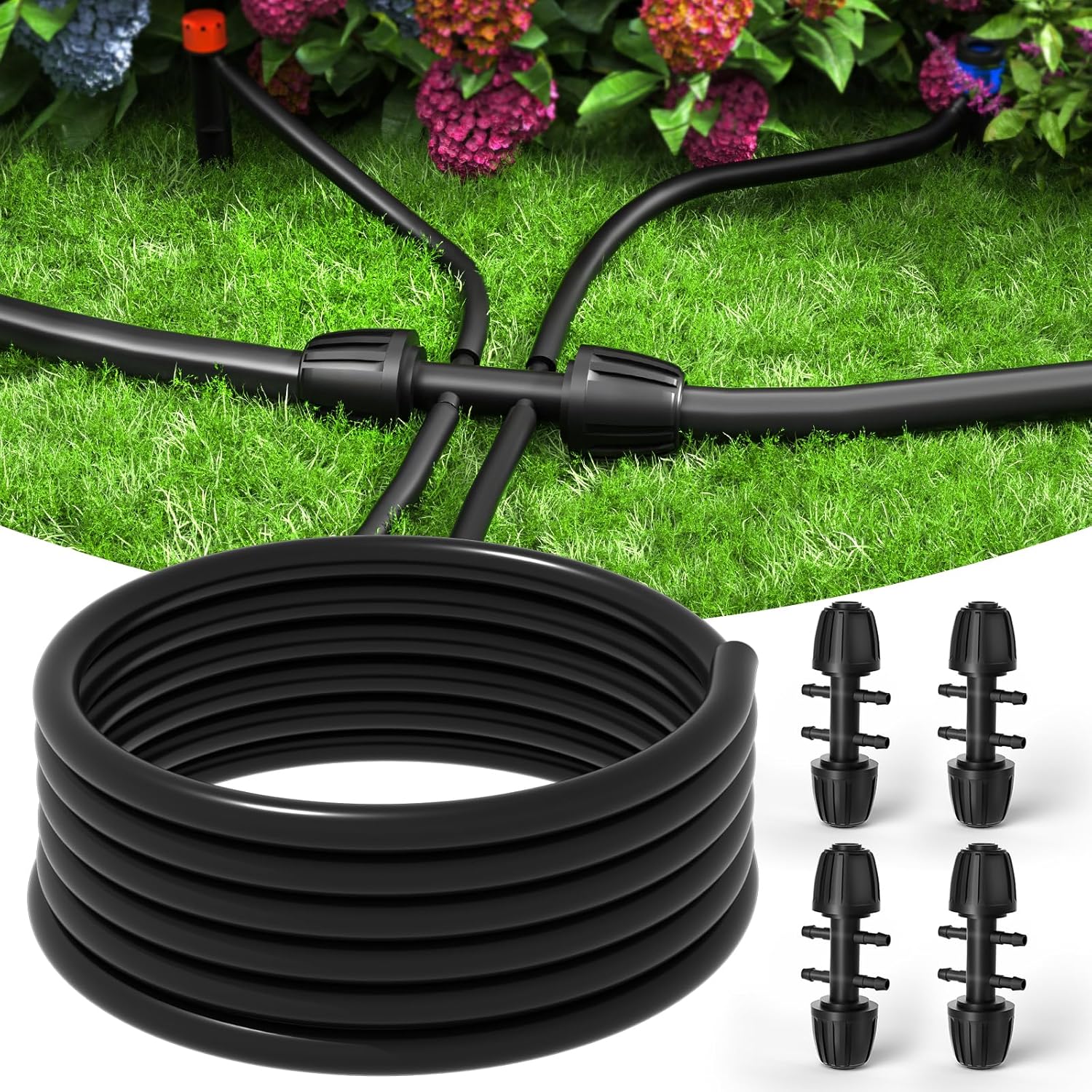 Bonviee 1/2" Irrigation Tubing with 4 Packs 6-Way Connectors - 50FT Drip Irrigation Tubing Ideal for Garden Irrigation System or as Blank Distribution Hose for Any Project-VerdiqueGarden