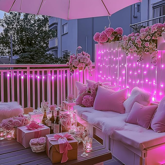 JMEXSUSS 66 Ft Pink Lights for Room Decor, 200 LED Pink String Fairy Christmas Lights Clear Wire Plug in for Bedroom Indoor Outdoor Girl's Room Decorations-VerdiqueGarden