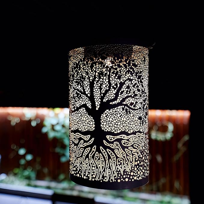 Holiday Decor, The Tree of Life Solar Lantern Outdoor Waterproof, Hanging Solar Light, Weather Resistant, Metal Garden Decor Outdoor, Thanksgiving Christmas Table Decor Indoor, Gifts for Women-VerdiqueGarden