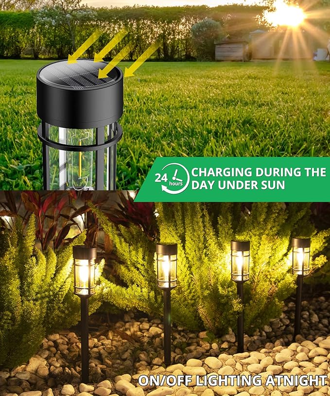 8 Pack Solar Pathway Lights Outdoor, Waterproof Solar Lights Outdoor with Metal & Glass Design - Auto On/Off, Long-Lasting, Landscape Lighting for Garden, Yard, Lawn, Driveway, Walkway-VerdiqueGarden