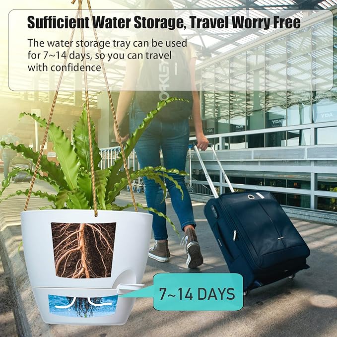 10 Inch Self Watering Hanging Pots, 2 Pack Hanging Planters with 40oZ Deep Reservior for Indoor Outdoor Plants Flowers, White-VerdiqueGarden