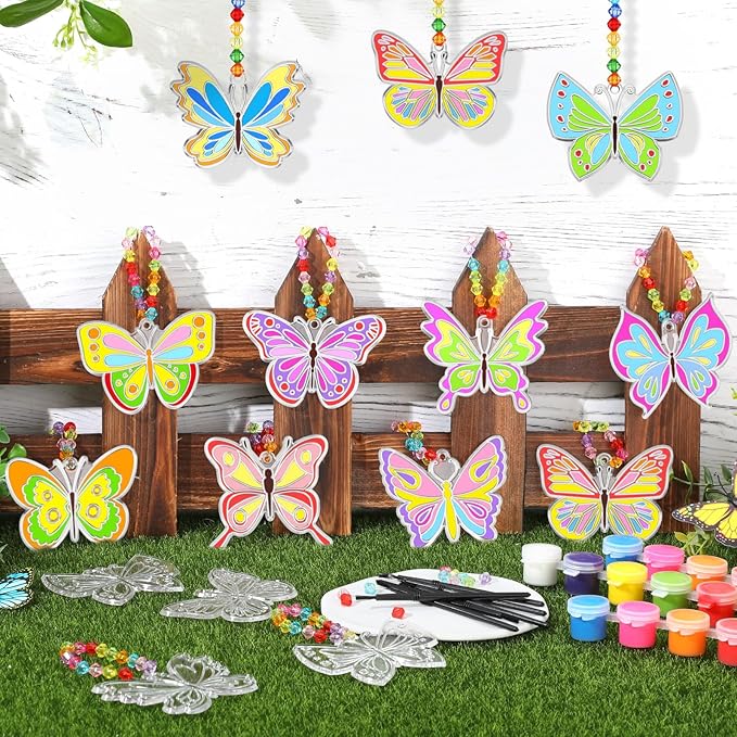 30 Sets Suncatchers Window Art Kits, DIY Sun Catchers Bulk Crafts Paint Your Own Window Ornaments for Boys Girls Classroom Home Party Birthday Activity Decor (Butterfly Style)-VerdiqueGarden