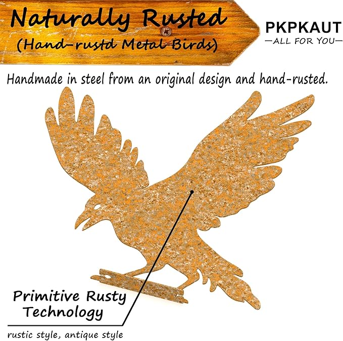 5Pcs Rusty Birds Metal Art Crow for Fence Decorations Outdoor, Metal Birds Craft Statue Ornaments Fence Topper Decor, Metal Bird Silhouette with Rusty Yard Art-VerdiqueGarden