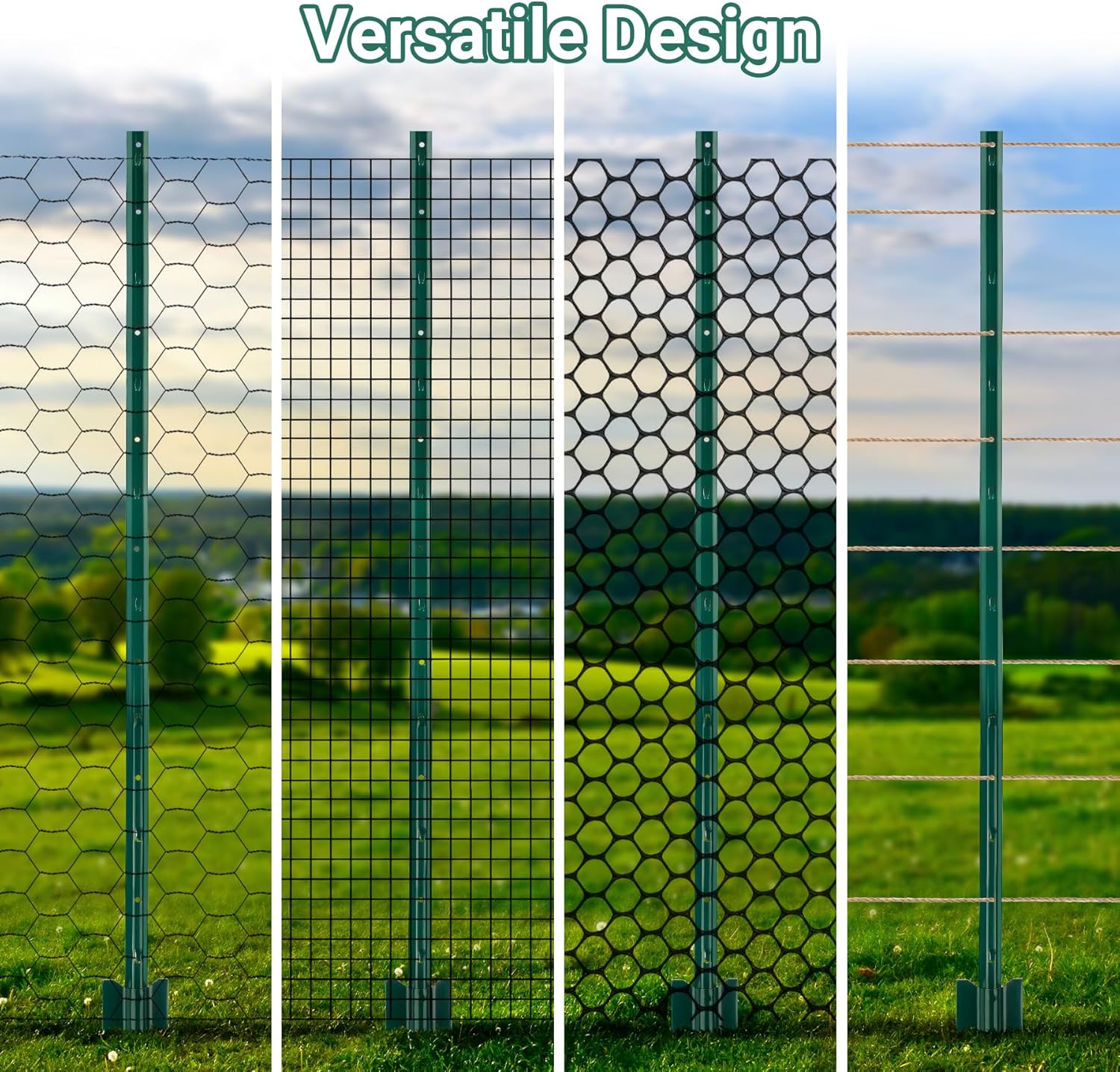 Fence Post 4.8 FT - 10 Packs, Metal Heavy Duty U Posts, Powder-Coated for Long-Lasting Use, Perfect for Holding Wire &Plastic Mesh, Corner Anchors, Green-VerdiqueGarden