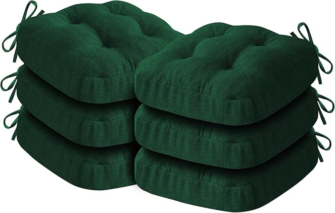 Chair Cushions for Dining Chairs, Dining Chair Cushions, Tufted Indoor Chair Pads with Ties & Non Slip Backing, Seat Cushions for Kitchen Chairs 16.5” x 16.5” x 3.5”, Set of 6, Green-VerdiqueGarden