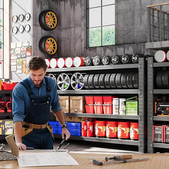 71” W Storage Shelves Heavy Duty, 5000LBS Metal Garage Shelving Units, 4 Tier Storage rack shelf, Steel Industrial Shelving , Adjustable Standing Shelf for Basement/Warehouse 71"W x 24"D x 70"H, Black-VerdiqueGarden