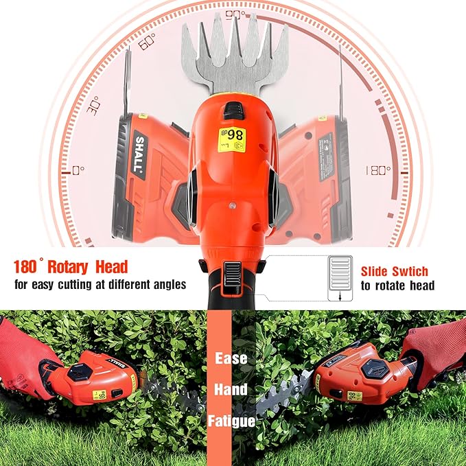 SHALL 2 in 1 Cordless Grass Trimmer & Hedge Shears - 7.2V Electric Shrub Cutter w/Pruning Scissors, Rechargeable Battery & Fast Charger-VerdiqueGarden