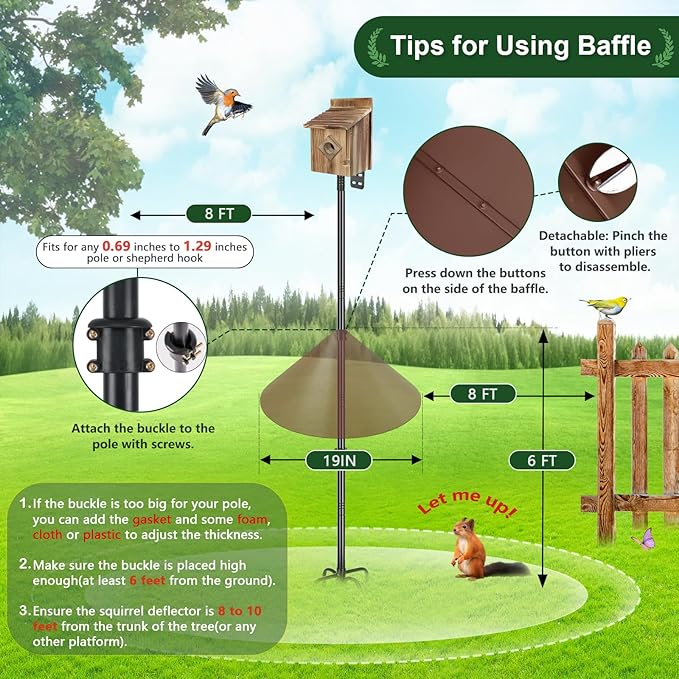 Gtongoko 19 Inch Squirrel Baffle for Bird Feeder Pole Squirrel Guards for Shepherds Hook Stopper for Bird Feeders Brown 1 Pack-VerdiqueGarden