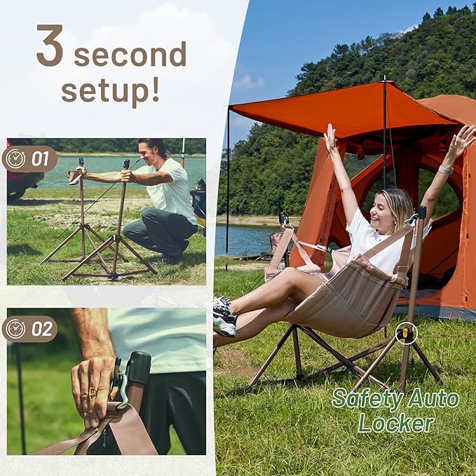 TIMBER RIDGE Hammock Camping Chair with Adjustable Backrest, Heavy Duty Folding Hammock Chair Supports 300lbs, Portable Hammock Chair for Camping, Travelling and Patio, Tan-VerdiqueGarden