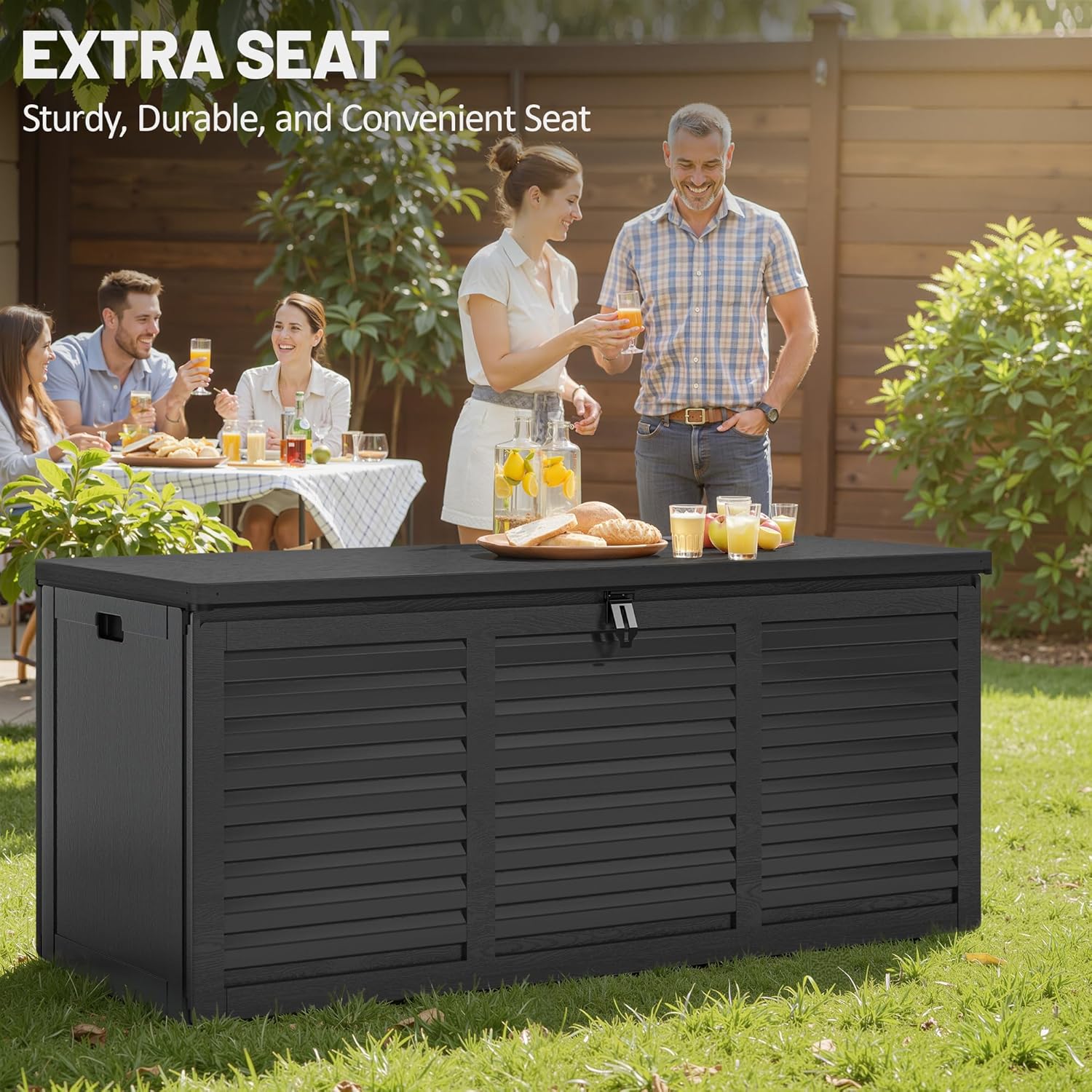 130 Gallon Deck Box Outdoor Waterproof Storage Box Lockable Resin Outdoor Storage Box for Garden Tools Patio Cushions UV-Resistant & Easy Assembled (Black)-VerdiqueGarden