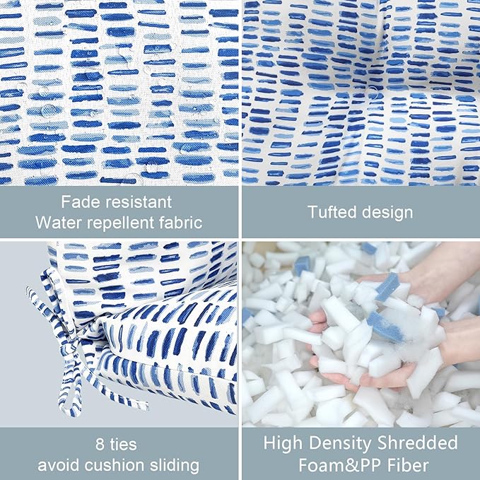 LVTXIII Outdoor Adirondack Chair Cushions, L42 x W21 x H4 Patio Tufted Low Back Cushions, Seasonal Replacement Rocking Chair Cushion for Home Garden Furnitue, Set of 2, Pebble Blue-VerdiqueGarden