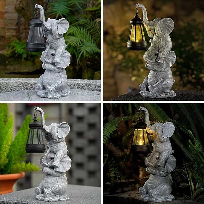 Solar Elephant Garden Statue with LED Lights - Waterproof Outdoor Decor for Patio, Yard, Balcony - Unique Elephant Gifts for Women, Mom, Grandma - Birthday, Mother’s Day, Housewarming Gift-VerdiqueGarden