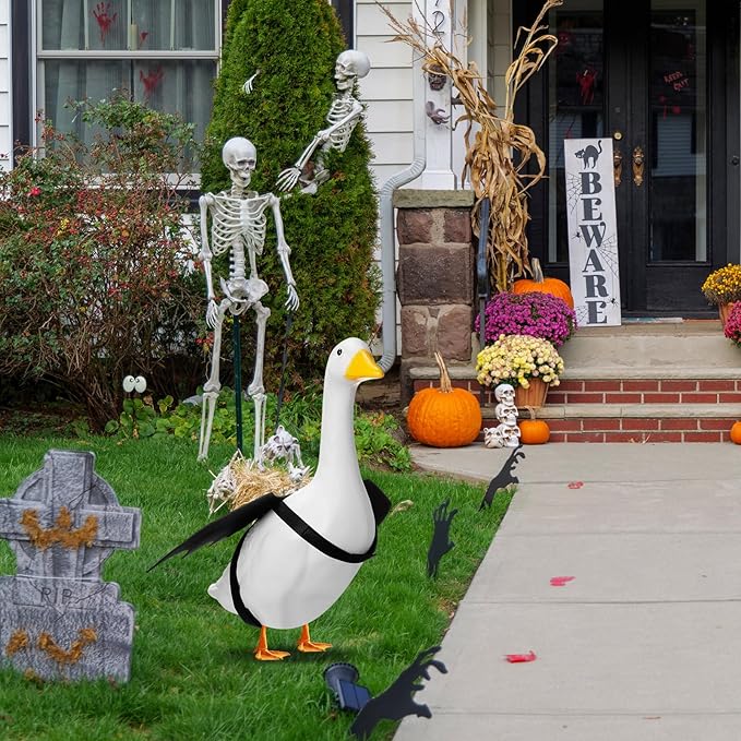 Halloween Goose Outfit Lawn Porch Goose Outfit Spider Bat Costume Plastic Goose Clothing for 23" Goose Halloween Outdoor Patio Yard Lawn Art Decoration(Bat)-VerdiqueGarden