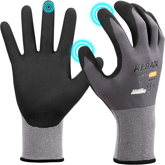Kebada W2 Safety Work Gloves, Micro-Foam Nitrile Coated Gloves, Touchscreen,Ideal for Package Handling, Gardening, Construction, 1 Pair Small-VerdiqueGarden