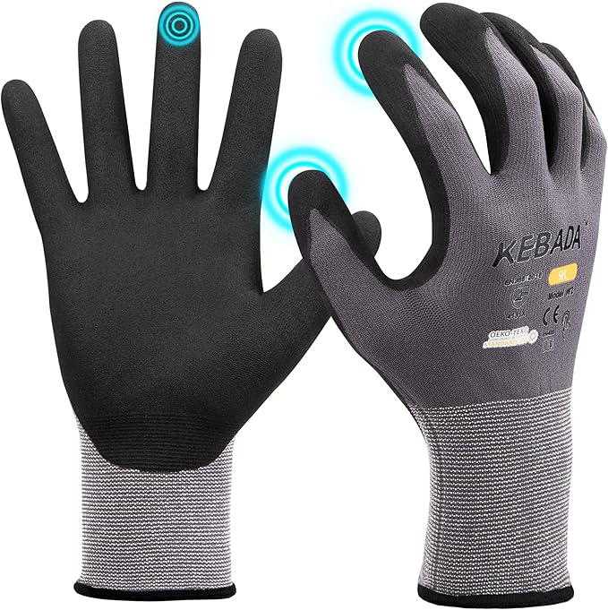 Kebada W2 Safety Work Gloves, Micro-Foam Nitrile Coated Gloves, Touchscreen,Ideal for Package Handling, Gardening, Construction, 1 Pair Large-VerdiqueGarden
