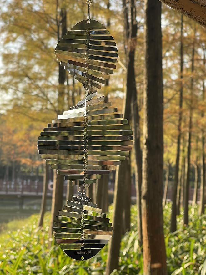 Hanging Wind Spinners Stainless Steel Metal Outdoor Garden Decor, Highly Reflective Bird Deterrent to Scare Birds Away from Yard Patio Farm 12inch-VerdiqueGarden