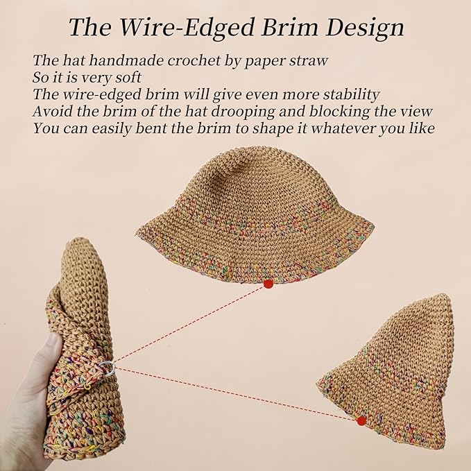 Floppy Big Beach Straw Hats for Women Foldable Summer Wide Brim Packable Sun Hat Womens Travel Straw Fedora Hat-VerdiqueGarden