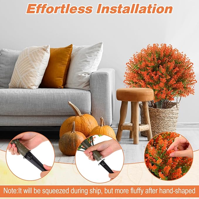 Yunlly 6 Pcs 18 Inch Fall Artificial Boxwood Ball Topiary Tree Outdoor Plants Bush, UV Resistance Faux Shrub with Spike Fall Porch Decor for Indoor Garden Yard Porch Patio Decor (Orange)-VerdiqueGarden