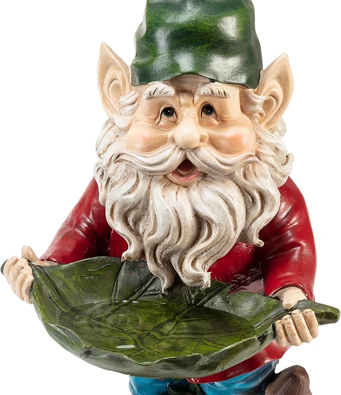 Alpine Corporation 16" Tall Outdoor Garden Gnome and Bird Feeder Yard Statue Decoration-VerdiqueGarden