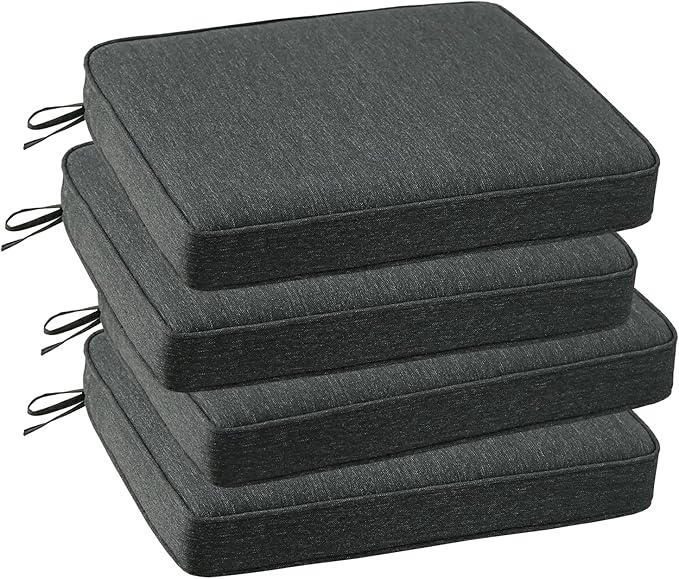 Outdoor Square Corner Seat Cushion, 18.5"x16"x3", Set of 4, Non Slip Seat Cushion Pads with Removable Cover for Patio Furniture, Garden Yard Lawn, Charcoal Gray-VerdiqueGarden
