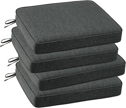Outdoor Square Corner Seat Cushion, 19"x19"x3", Set of 4, Non Slip Seat Cushion Pads with Removable Cover for Patio Furniture, Garden Yard Lawn, Charcoal Gray-VerdiqueGarden