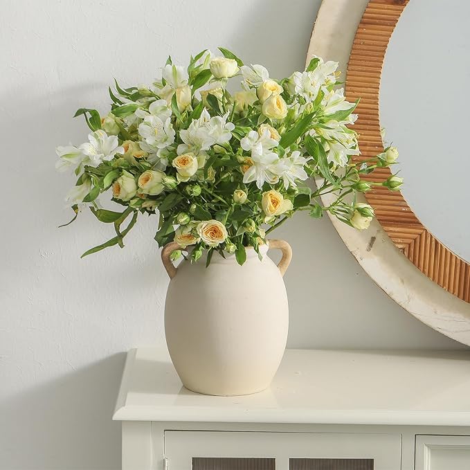 Ceramic Flower Vase 7.6 inch Farmhouse Rustic Vase Decorative Pottery Terracotta Vases for Home Decor Table Mantle Fireplace Living Room Bathroom Wedding Centerpiece-VerdiqueGarden