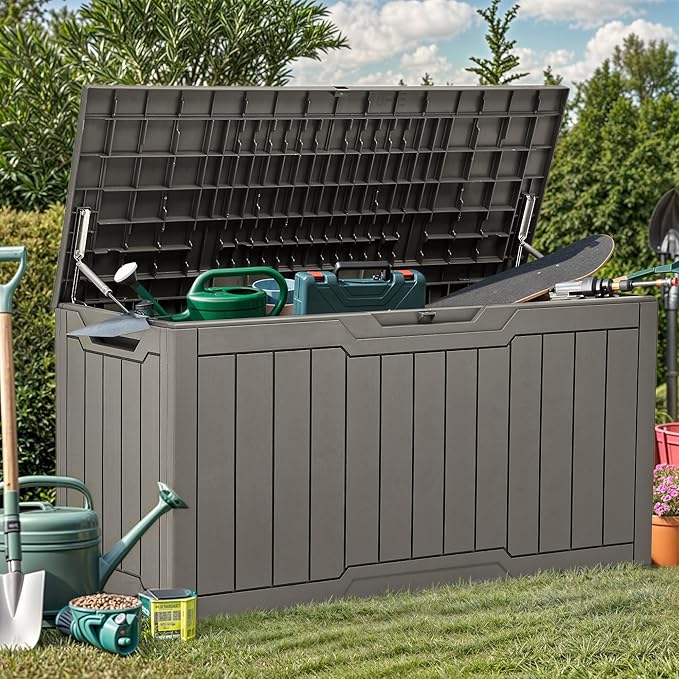 YITAHOME 80 Gallon Outdoor Storage Box, Large Water Resistant Resin Deck Box, Indoor Outdoor Lockable Storage Container for Patio, Garden, Cushions, Tools, Equipment (Taupe)-VerdiqueGarden