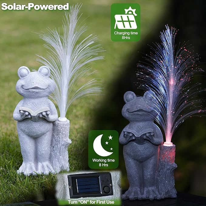 Solar Frog Garden Statue with Color-Changing Lights, Frog Figurine Garden Decor, Outdoor Lawn Decor for Patio, Yard, Balcony, Perfect Gardening & Housewarming Gifts for Women, Mom, Grandma-VerdiqueGarden