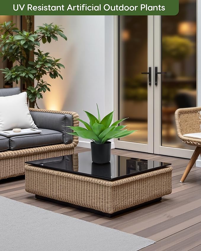 Velener Fake Agave with Black Pot, Artificial Plant Outdoor Agave - Fake Plants for Indoor and Outdoor Decor(16 Inch)-VerdiqueGarden