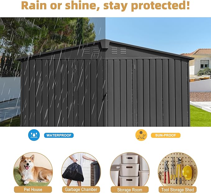 Domi Outdoor Storage Shed 11’ x 9’, Metal Sheds with Galvanized Steel Frame & Windows & Lockable Door, Garden Shed Tool Storage Room for Patio, Grey-VerdiqueGarden