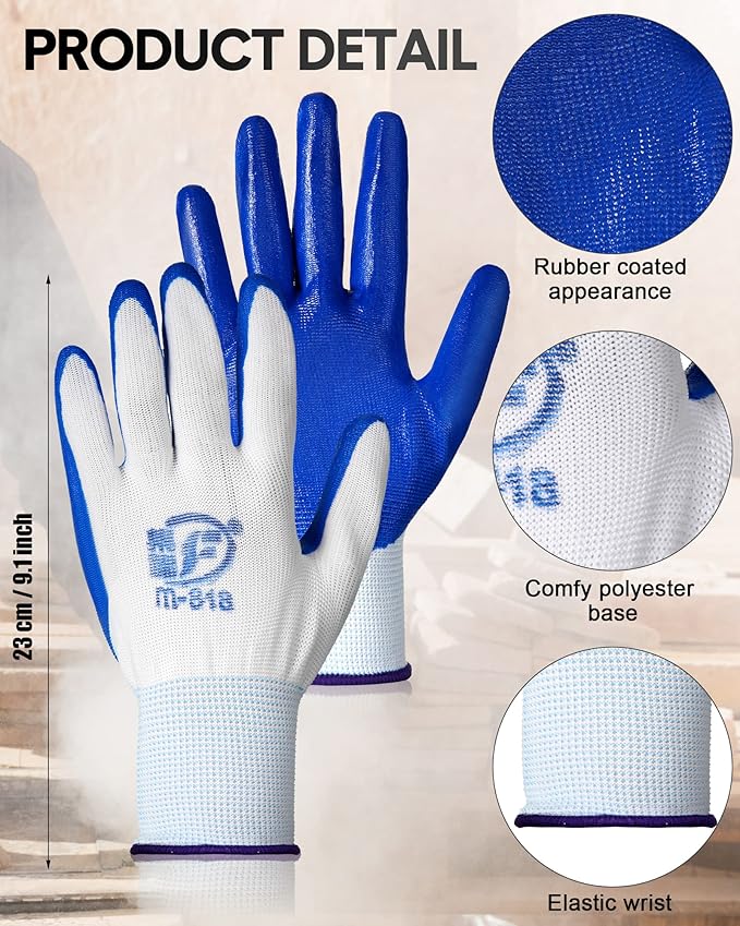 Nuogo 48 Pairs Gardening Gloves for Men Women Rubber Coated Safety Work Gloves Bulk for Gardening Construction Work-VerdiqueGarden