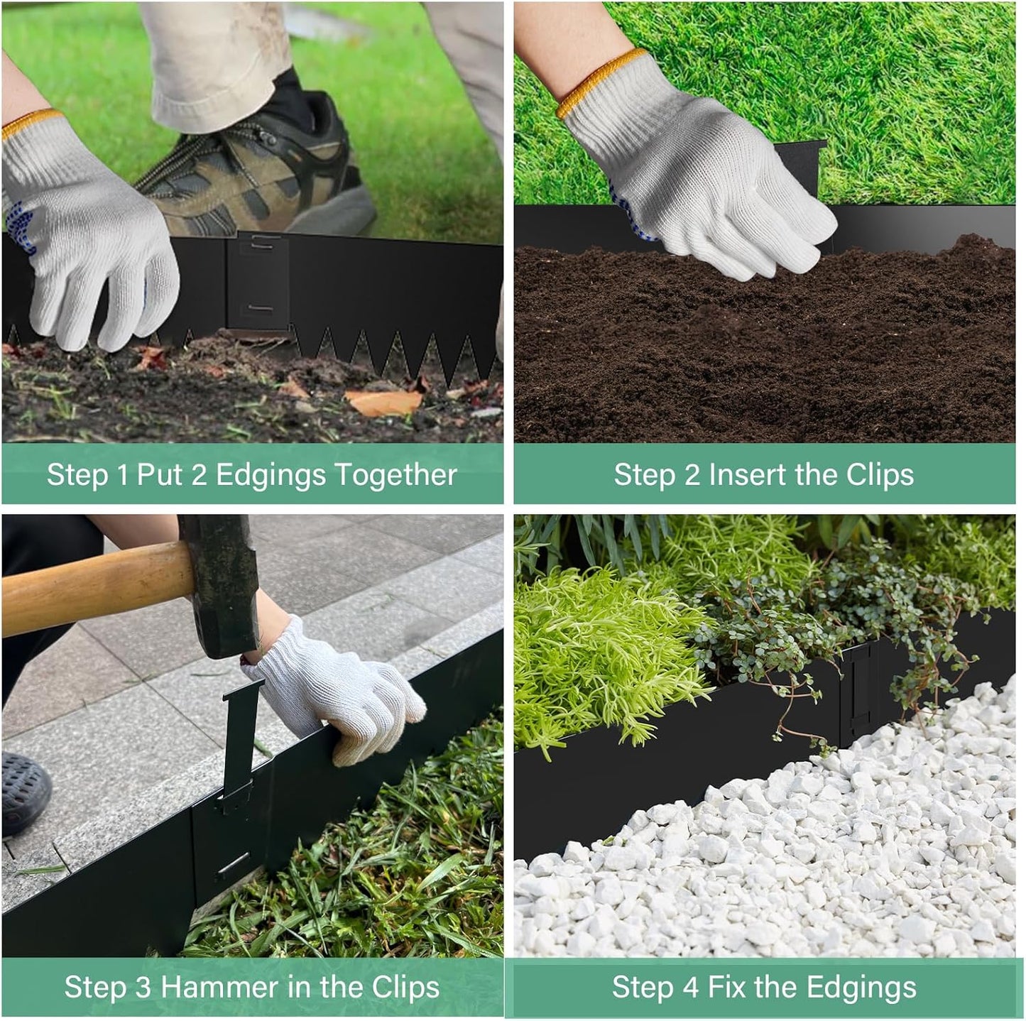 10 Inch Steel Garden Edging Borders, 40" L x 10" H Strips Metal Landscape Edging - Bendable Metal Edging with 6 Clips Edge for Landacaping Lawn Yard (20Ft Total, Black)-VerdiqueGarden