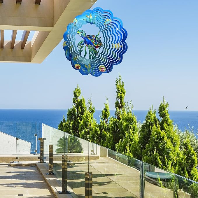 Sea Turtle Wind Spinners 3D Hanging Wind Spinner Sea Turtle Ornament Gifts for Women Mom Grandma,12inch Metal Wind Kinetic Sculpture for Outdoor&Indoor Decor, Yard Art, Garden Decoration-VerdiqueGarden