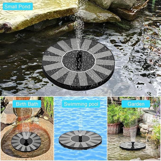Solar Fountains,Solar Water Fountain,Solar Powered Bird Bath Fountain with 6 Nozzles - Free Standing Floating Solar Water Fountain for Bird Bath, Garden, Pond, Pool (Black-1W)-VerdiqueGarden