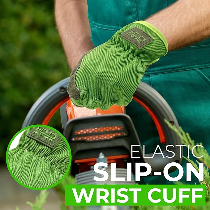 HANDLANDY Leather Work Gloves for Men & Women, Reinforced Durable Garden Gloves, Cowhide Working Glove for Gardening-VerdiqueGarden