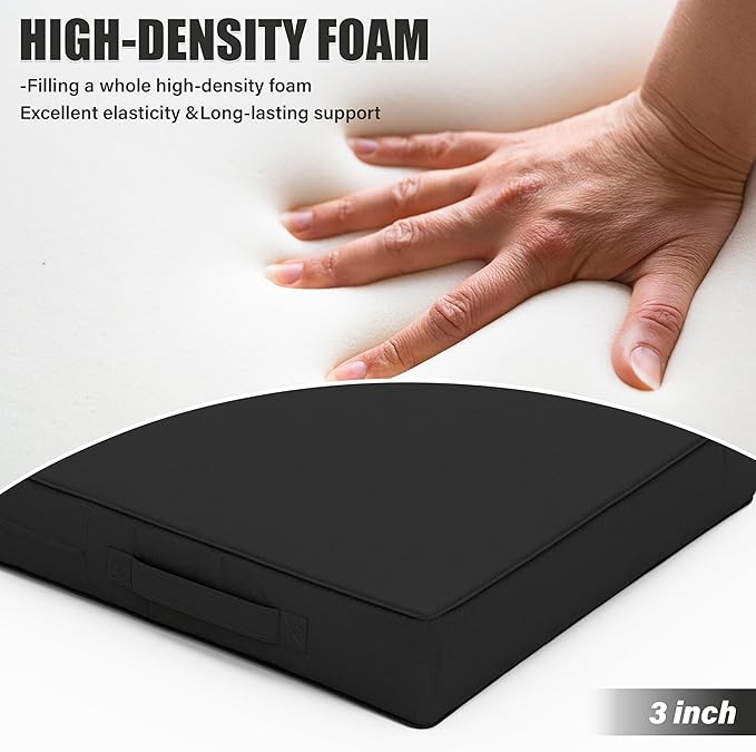 Patio Chair Cushions 17 X 16 X 3 Inch Waterproof Outdoor Seat Cushions for Patio Furniture, Outdoor Sofa Couch Pads with Ties & Handle, Set of 2, Black-VerdiqueGarden