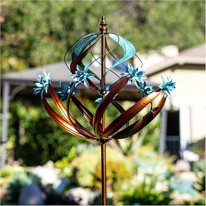 Outdoor Metal Wind Spinner for Yard Garden - Large Kinetic Wind Sculptures Spinners Outdoor, Gift for Birthday, Anniversary, Housewarming, Christmas (W26 x H86)-VerdiqueGarden