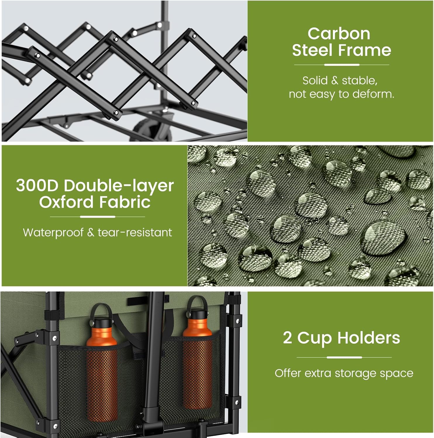 Collapsible Wagon with Wheels, 220 lbs Wagons Carts Foldable Wagon Cart with Flexible Handle, Lightweight Portable Folding Utility Grocery Shopping Cart for Grocery Sports Garden Camping, Green-VerdiqueGarden