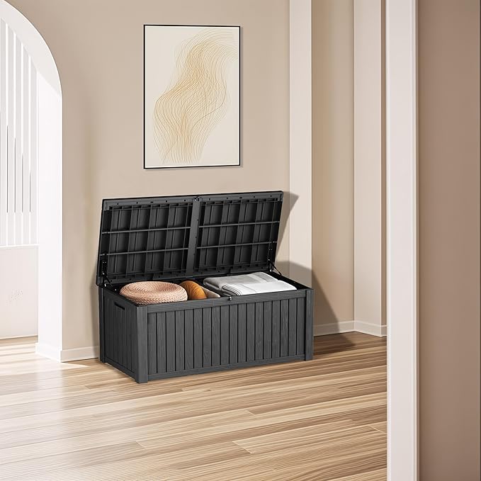 200 Gallon Outdoor Storage Box - Waterproof Patio Deck Box for Outside Deliveries, All-Weather Resin Bin with Lock for Cushions & Tools, UV-Resistant, Matte Black-VerdiqueGarden
