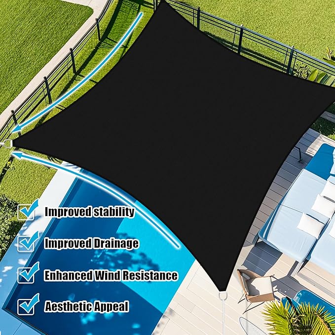 Amagenix Sun Shade Sail 8'X9' Curved Edge Outdoor Shade Canopy Black Breathable 95% UV Block Shade Cloth for Patio Garden Backyard (We Make Custom Size)-VerdiqueGarden