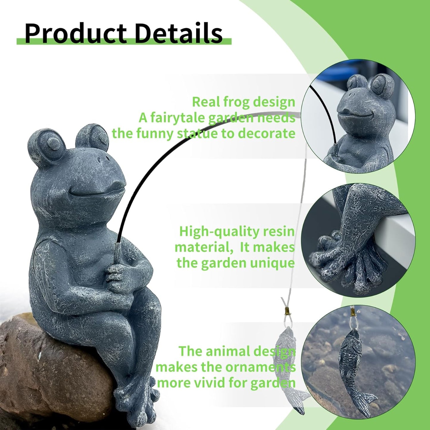 9.5" Fishing Frog Stone Look Sculpture, Whimsical Lawn Yard Art, Funny Garden Pond Fisherman Statue, Resin Animal Decorative Figurine, Ideal for Frog Fishing Lovers-VerdiqueGarden