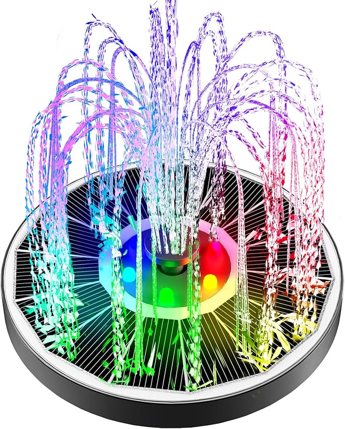 Solar Fountain Glass Panel with 2200 mah Battery, 3.5W Floating Solar Water Fountain with 4 Fixed Rods, Solar Fountain Pump for Bird Bath, Garden, Pond, Pool, Outdoor-Colorful Lights-VerdiqueGarden