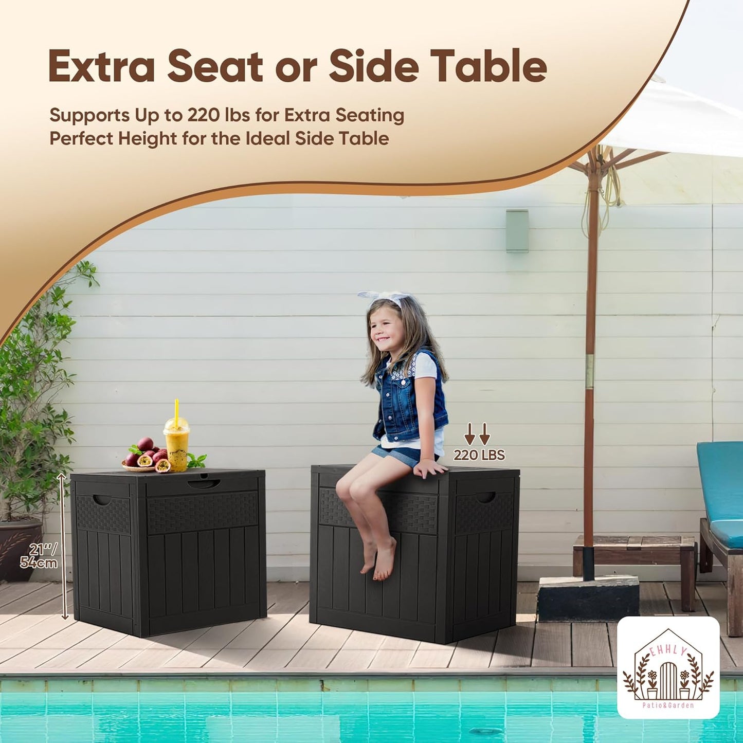 33 Gallon Deck Box, Small Outdoor Storage Box Waterproof, Lockable Secure Package Bin Delivery Box for Outside Front Porch, Patio Cushions Storage Box, Delivery Driver Snack Box for Porch, Black-VerdiqueGarden