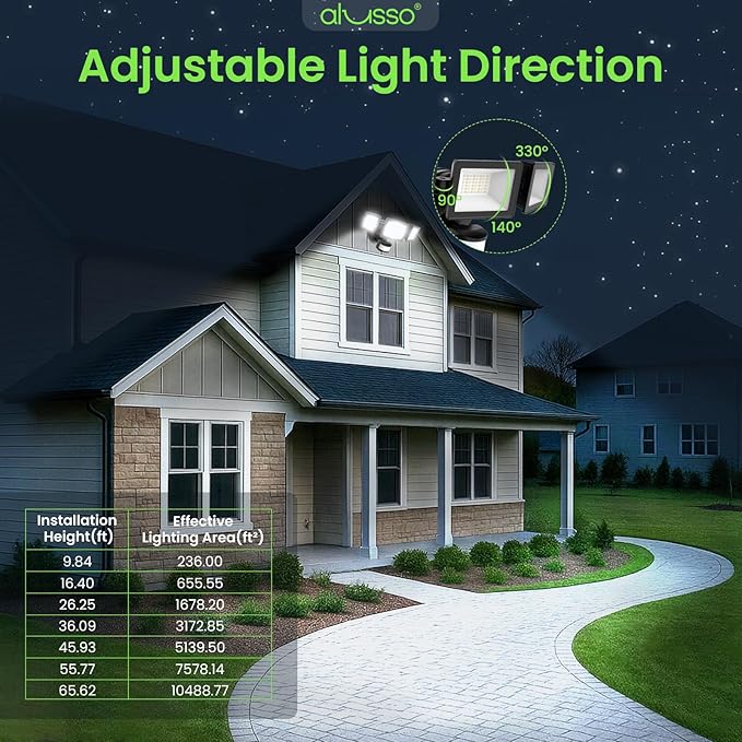 ALUSSO® Motion Sensor Outdoor Lights, 40W 4000LM 3 Modes Flood Lights Outdoor Motion Sensor, 3CCT 3 Heads Outdoor Security Light Wet Location Use for House Garage Yard Walkway, Black,ETL-VerdiqueGarden